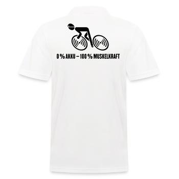 0 % Akku – 100 % Muskelkraft (Fahrrad / Black) - Männer Poloshirt - Weiß - Hinten - Kai (181cm)