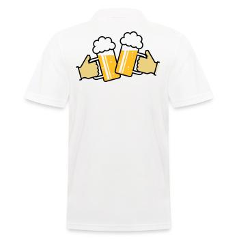 Maßkrüge Stoßen An Mit Hand! (Bier / Bierkrüge 3C) - Männer Poloshirt - Weiß - Hinten - Kai (181cm)