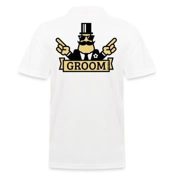 Pointing Groom (Polterabend / JGA / 2C) - Männer Poloshirt - Weiß - Hinten - Kai (181cm)