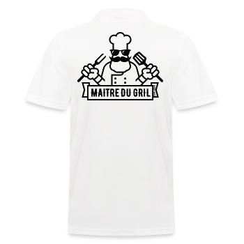 Maître Du Gril (Grillen / Barbecue / BBQ / 1C) - Männer Poloshirt - Weiß - Hinten - Kai (181cm)