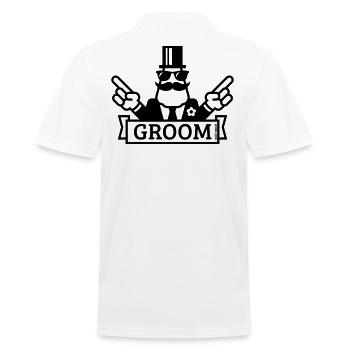 Pointing Groom (Polterabend / JGA / 1C) - Männer Poloshirt - Weiß - Hinten - Kai (181cm)