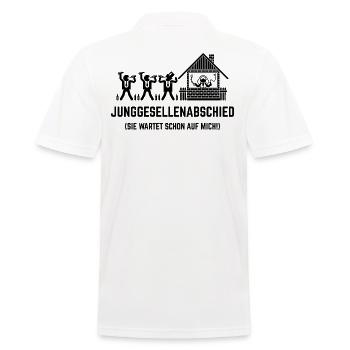 JGA – Sie Wartet Schon Auf Mich! (Haus / Black) - Männer Poloshirt - Weiß - Hinten - Kai (181cm)