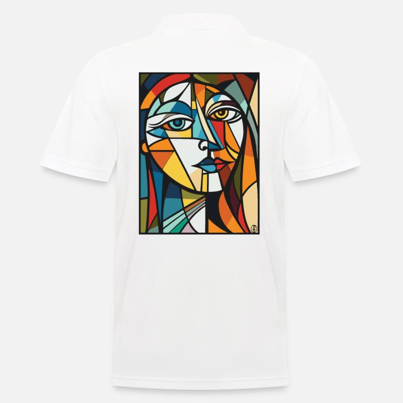 Moderne abstrakt kunst: Den smilende kvinde - Herre poloshirt - hvid