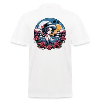 Urlaubsflirt mit Cartoon-Frau am See der Liebe - Männer Poloshirt - Weiß - Hinten - Kai (181cm)