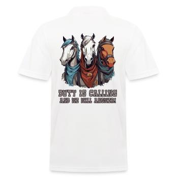 The Three Original Horses: Duty Calls - Men's Polo Shirt - white - Back - Kai (181cm)
