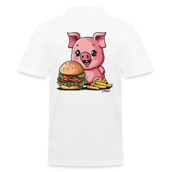 Burger und Pommes, Fast-Food-Schwein - Männer Poloshirt - Weiß - Hinten - Kai (181cm)
