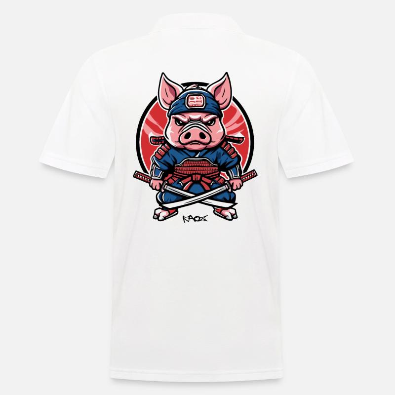 Japanischer Samurai-Schwein - Männer Poloshirt - Weiß