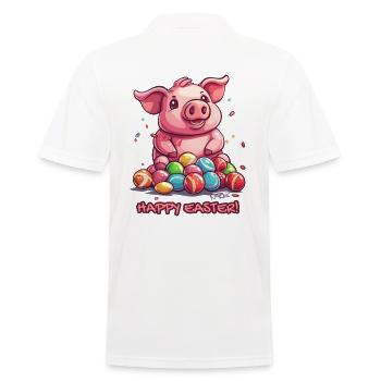 Joyeuses Pâques : oeuf de Pâques Happy Pig - Polo Homme - blanc - Dos - Kai (181cm)