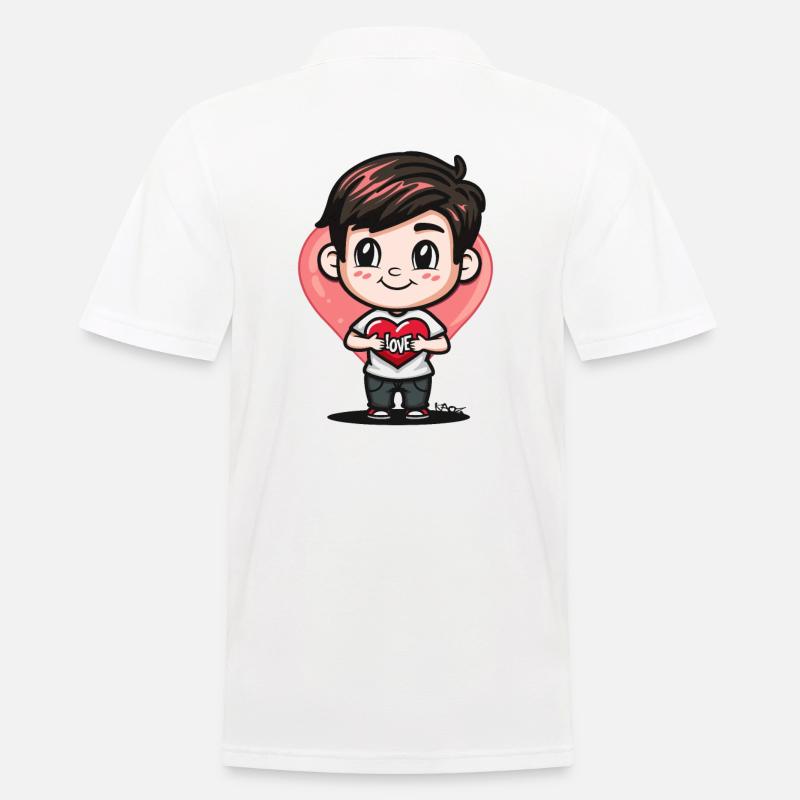 Chibi-Cartoon-Junge verbreitet Liebe mit Herz - Männer Poloshirt - Weiß