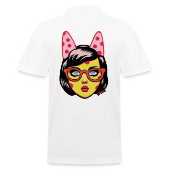 50er Jahre Polka Dot Anime Cartoon Häschen Mädchen - Männer Poloshirt - Weiß - Hinten - Kai (181cm)