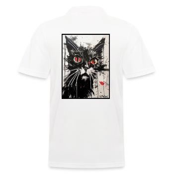 Carbon Paper Colored Pencil Drawing of a Cat - Men's Polo Shirt - white - Back - Kai (181cm)