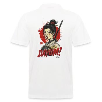 Dayum! Eine Samurai-Geisha Anime-Girl-Kriegerin - Männer Poloshirt - Weiß - Hinten - Kai (181cm)