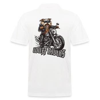 Wuff Riders: Motorradfahrender Rocker Biker Hund - Männer Poloshirt - Weiß - Hinten - Kai (181cm)