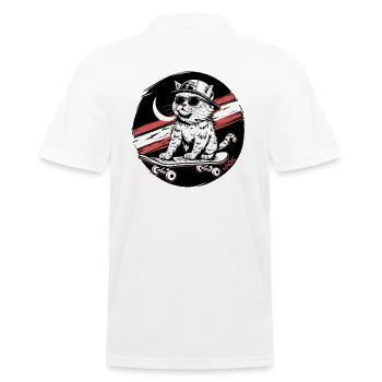 Coole Skater Katze auf dem Skateboard - Männer Poloshirt - Weiß - Hinten - Kai (181cm)