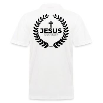 Jesus Christus ist der Sieger - Christliches Shirt - Männer Poloshirt - Weiß - Hinten - Kai (181cm)