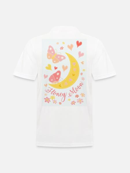 Honeymoon Mond Blüten Schmetterlinge Poster blau - Männer Poloshirt - Weiß