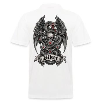 Biker – Totenkopf, Schlange & dunkle Flügel - Männer Poloshirt - Weiß - Hinten - Kai (181cm)