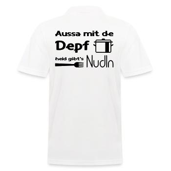 Aussa mit de Depf heid gibt's Nudln - Männer Poloshirt - Weiß - Hinten - Kai (181cm)