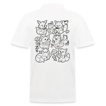 Fuchs Doodle: Pizza, Donut, Kaffe, Musik, Buch - Männer Poloshirt - Weiß - Hinten - Kai (181cm)