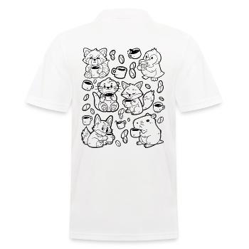 Kaffee Doodle: Capybara, Fuchs, Corgi, Otter - Männer Poloshirt - Weiß - Hinten - Kai (181cm)