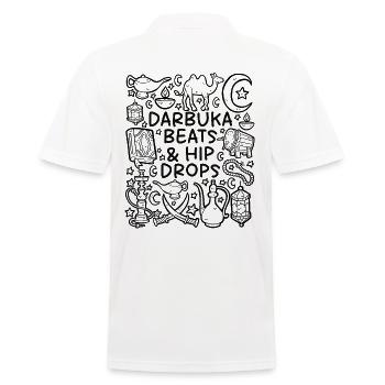 Darbuka Beats – Hip Drops – Bauchtanz & Rhythmus - Männer Poloshirt - Weiß - Hinten - Kai (181cm)