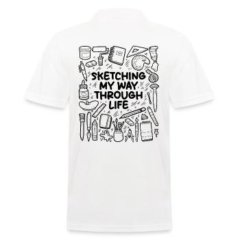 Skizziere meinen Weg durchs Leben – Kunst - Männer Poloshirt - Weiß - Hinten - Kai (181cm)