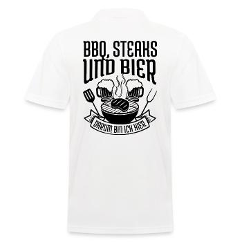 BBQ, STEAKS & BIER, Barbecue grillen - Männer Poloshirt - Weiß - Hinten - Kai (181cm)