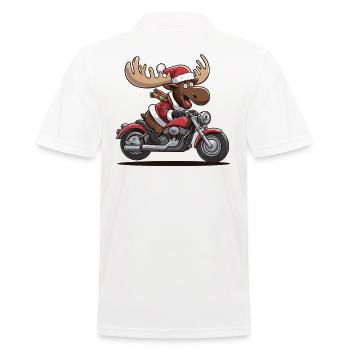 Lustiger Elch Weihnachtsmann fährt Motorrad - Männer Poloshirt - Weiß - Hinten - Kai (181cm)