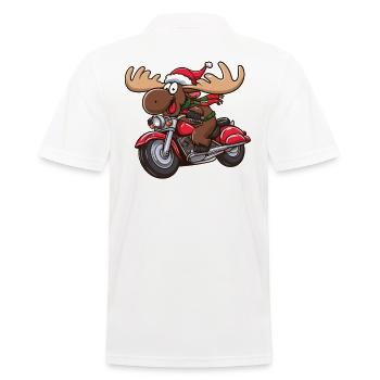 Elch als Weihnachtsmann fährt Motorrad - Männer Poloshirt - Weiß - Hinten - Kai (181cm)