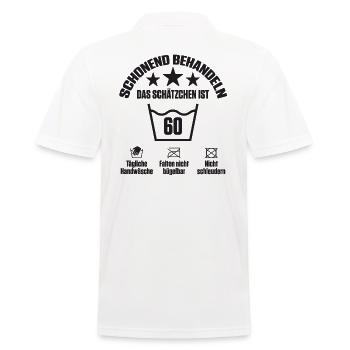 Schonend behandeln das Schätzchen ist 60 - Männer Poloshirt - Weiß - Hinten - Kai (181cm)