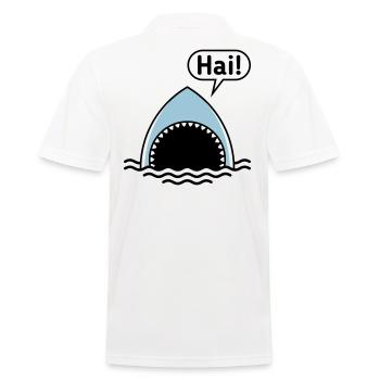 Hai! (Haifisch / Sprechblase / Comic / Cartoon) - Männer Poloshirt - Weiß - Hinten - Kai (181cm)