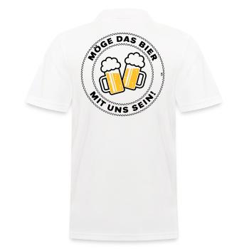 Möge Das Bier Mit Uns Sein! (Spruch / 3C / POS) - Männer Poloshirt - Weiß - Hinten - Kai (181cm)