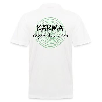 Karma regelt das schon - Männer Poloshirt - Weiß - Hinten - Kai (181cm)