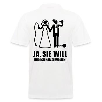 Ja, Sie Will … (Bräutigam, Junggesellenabschied B) - Männer Poloshirt - Weiß - Hinten - Kai (181cm)