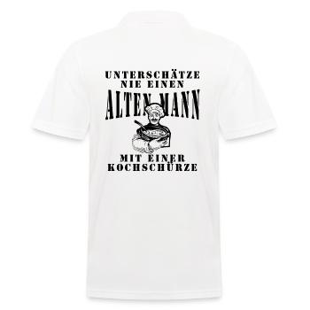 Vieil homme avec tablier, Ne sous-estimez jamais - Polo Homme - blanc - Dos - Kai (181cm)