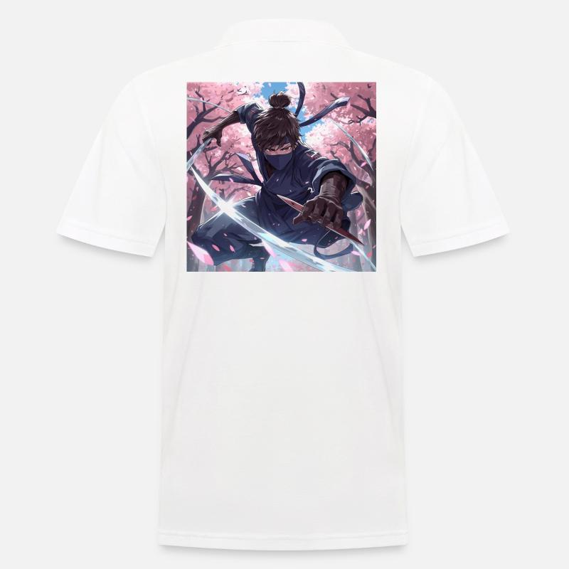 Ninja im Kirschblütenwald - Männer Poloshirt - Weiß