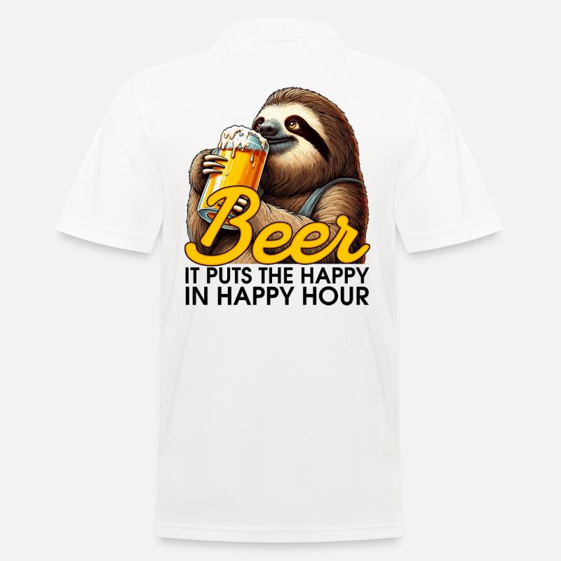 Happy Hour Bier Faultier Geschenk - Männer Poloshirt - Weiß