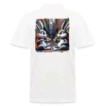 Bunnies eating pizza in graffiti backyard street art - Men's Polo Shirt - white - Back - Kai (181cm)