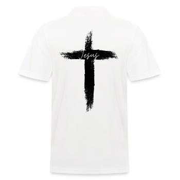 Jesus Kreuz Christentum Glauben Spruch Geschenk - Männer Poloshirt - Weiß - Hinten - Kai (181cm)