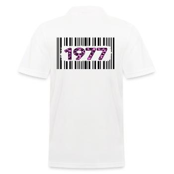 1977 Birthday unique pink leopard barcode - Men's Polo Shirt - white - Back - Kai (181cm)