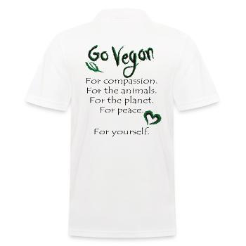 GO VEGAN - Männer Poloshirt - Weiß - Hinten - Kai (181cm)