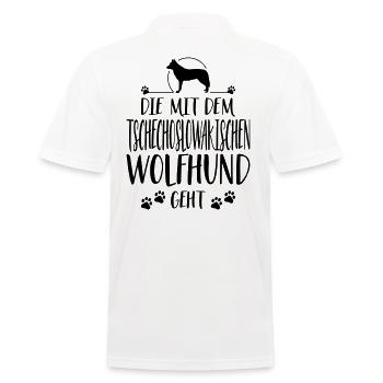 DIE MIT TSCHECHOSLOWAKISCHER WOLFHUND GEHT Spruch - Männer Poloshirt - Weiß - Hinten - Kai (181cm)