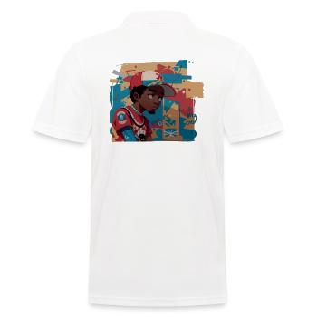 Black Kid devant le mur de graffitis - Polo Homme - blanc - Dos - Kai (181cm)