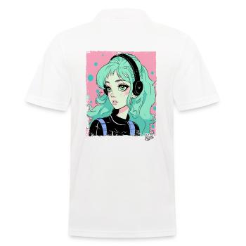 Cartoon Mädchen hört Musik - Männer Poloshirt - Weiß - Hinten - Kai (181cm)