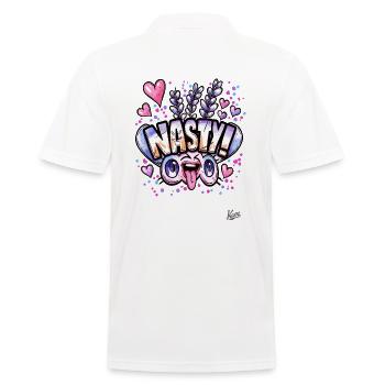 7609 lavender hearts and nasty love - Männer Poloshirt - Weiß - Hinten - Kai (181cm)