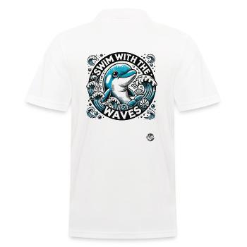 Delfin Design, mit den Wellen schwimmen im Ozean - Männer Poloshirt - Weiß - Hinten - Kai (181cm)