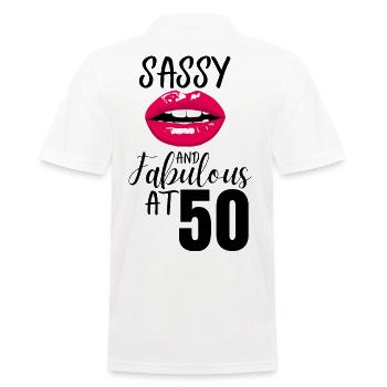 Sassy and Fabulous at 50. 50th birthday - Men's Polo Shirt - white - Back - Kai (181cm)