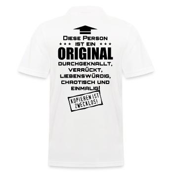 45 Diese Person ist ein ORIGINAL Spruch lustig 1c - Männer Poloshirt - Weiß - Hinten - Kai (181cm)