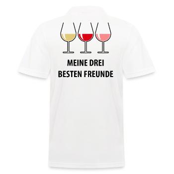 Meine Drei Besten Freunde (Wein Bauchig Offen) - Männer Poloshirt - Weiß - Hinten - Kai (181cm)