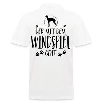 DER MIT WINDSPIEL GEHT Hunde Spruch Wilsigns - Männer Poloshirt - Weiß - Hinten - Kai (181cm)